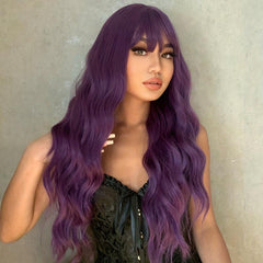 66 04 Cm Long Curly Purple Synthetic Wigs With Bangs