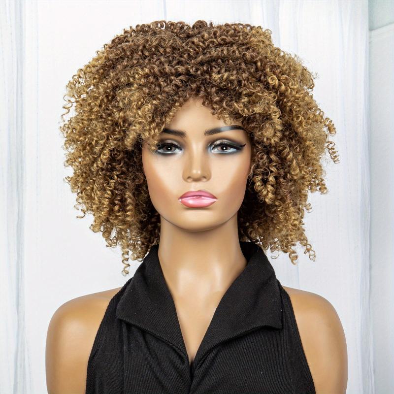 Short Afro Curly Wig Synthetic Wig Natural Looking For Daily Use