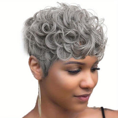 Short Curly Wig for Women Natural Wavy Short Pixie Cut Wig with Bangs