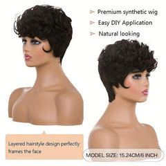Short Curly Wig for Women Natural Wavy Short Pixie Cut Wig with Bangs