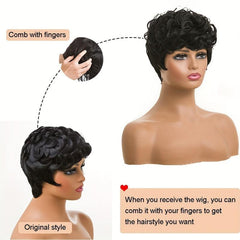Short Curly Wig for Women Natural Wavy Short Pixie Cut Wig with Bangs