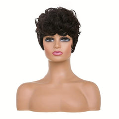 Short Curly Wig for Women Natural Wavy Short Pixie Cut Wig with Bangs
