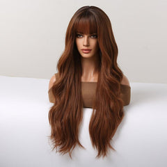 Body Wave Hair Wigs Brown 66cm Long with Bangs