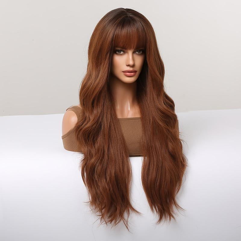 Body Wave Hair Wigs Brown 66cm Long with Bangs