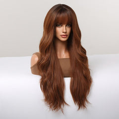 Body Wave Hair Wigs Brown 66cm Long with Bangs