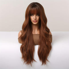 Body Wave Hair Wigs Brown 66cm Long with Bangs