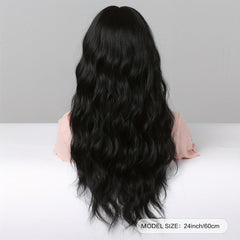 Long Wavy Curly Wigs with Bangs Synthetic Fiber Hair for Daily or Cosplay Party