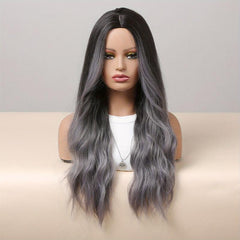 Long Wavy Curly Wigs with Bangs Synthetic Fiber Hair for Daily or Cosplay Party