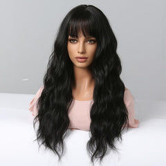 Long Wavy Curly Wigs with Bangs Synthetic Fiber Hair for Daily or Cosplay Party
