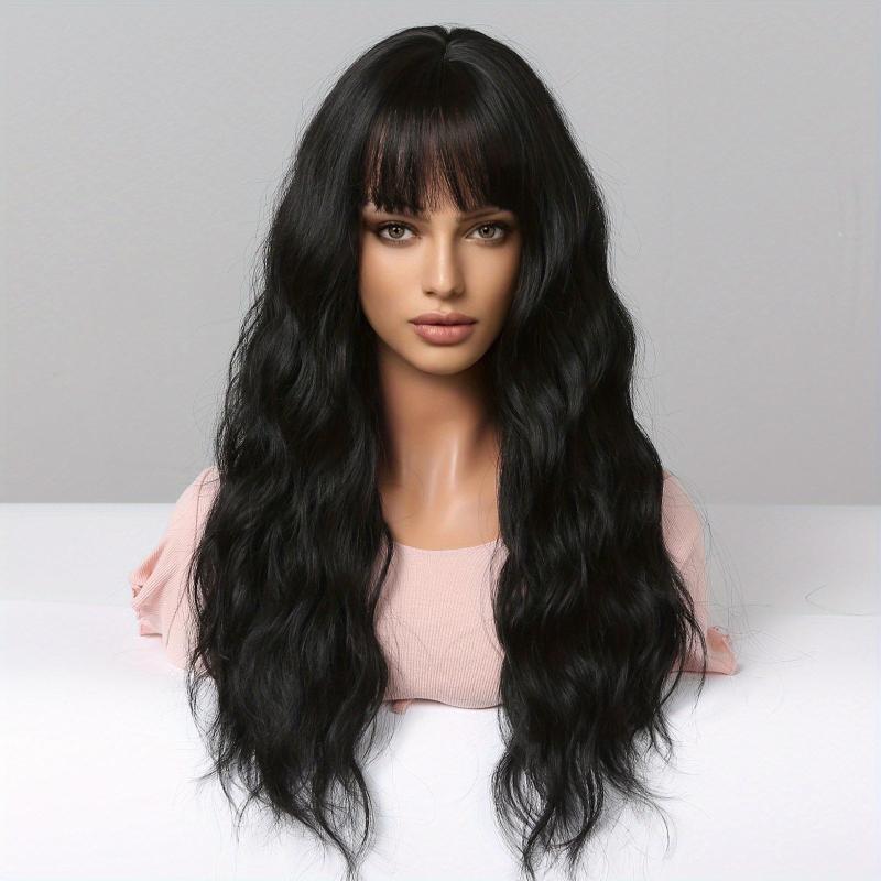Long Wavy Curly Wigs with Bangs Synthetic Fiber Hair for Daily or Cosplay Party