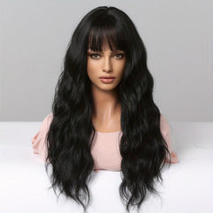Long Wavy Curly Wigs with Bangs Synthetic Fiber Hair for Daily or Cosplay Party
