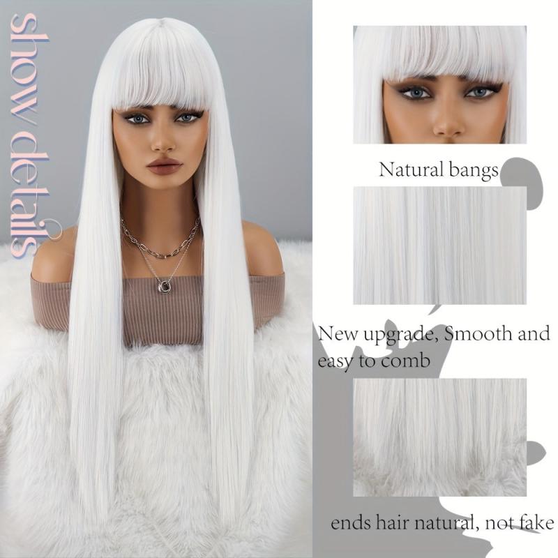Long Straight Hair With Bangs For Women Daily Wear And Parties