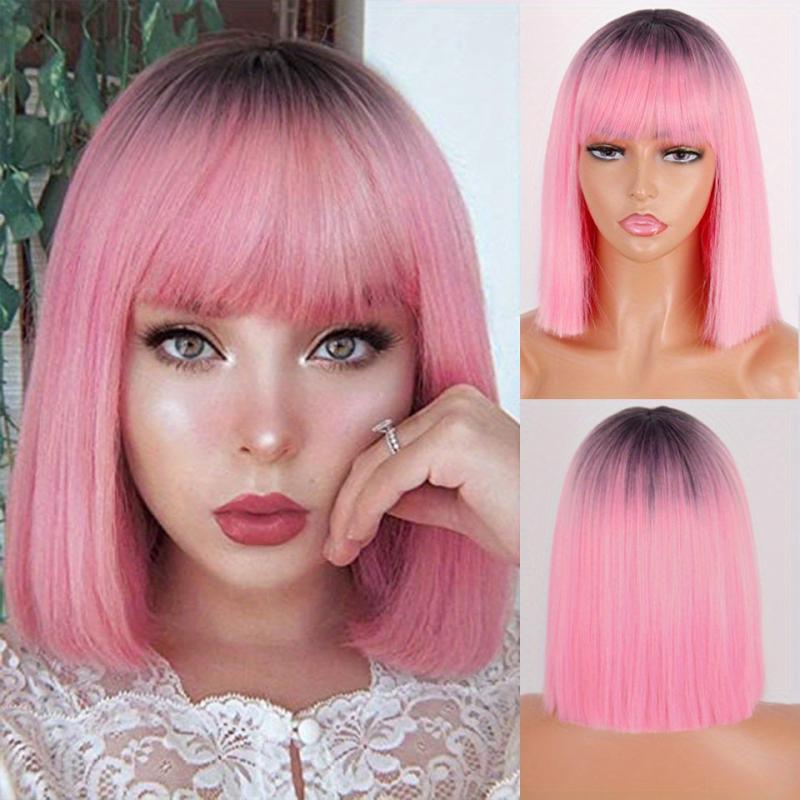 Natural Looking Short Straight Bob Synthetic Wig With Bangs For Women