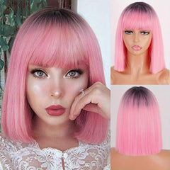 Natural Looking Short Straight Bob Synthetic Wig With Bangs For Women