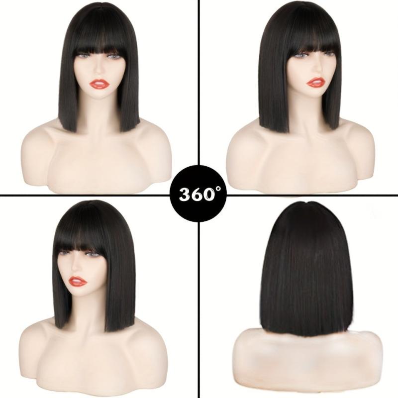 Natural Looking Short Straight Bob Synthetic Wig With Bangs For Women