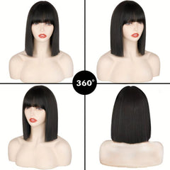 Natural Looking Short Straight Bob Synthetic Wig With Bangs For Women