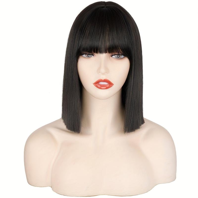 Natural Looking Short Straight Bob Synthetic Wig With Bangs For Women