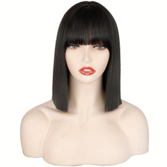 Natural Looking Short Straight Bob Synthetic Wig With Bangs For Women