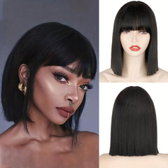 Natural Looking Short Straight Bob Synthetic Wig With Bangs For Women