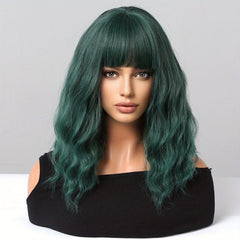 Long Wavy Curly Hair Wig Brown Ombre Purple 35 56 Cm with Bangs