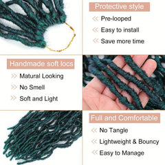 Dark Green Soft Locs Crochet Hair Extensions 12 Strands Pack