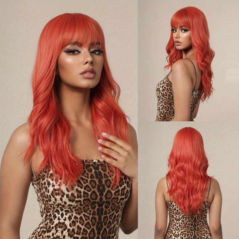 Ombre 55 88 Cm Long Curly Hair Wigs With Bangs Synthetic Fiber Wavy Wigs