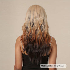 Ombre 55 88 Cm Long Curly Hair Wigs With Bangs Synthetic Fiber Wavy Wigs