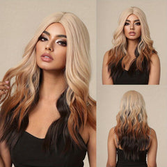 Ombre 55 88 Cm Long Curly Hair Wigs With Bangs Synthetic Fiber Wavy Wigs
