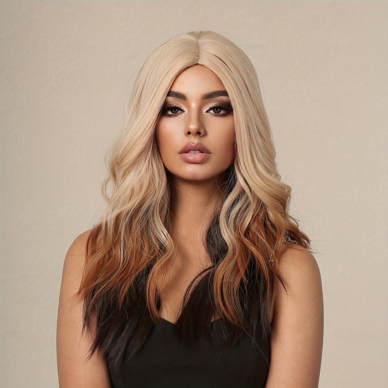 Ombre 55 88 Cm Long Curly Hair Wigs With Bangs Synthetic Fiber Wavy Wigs