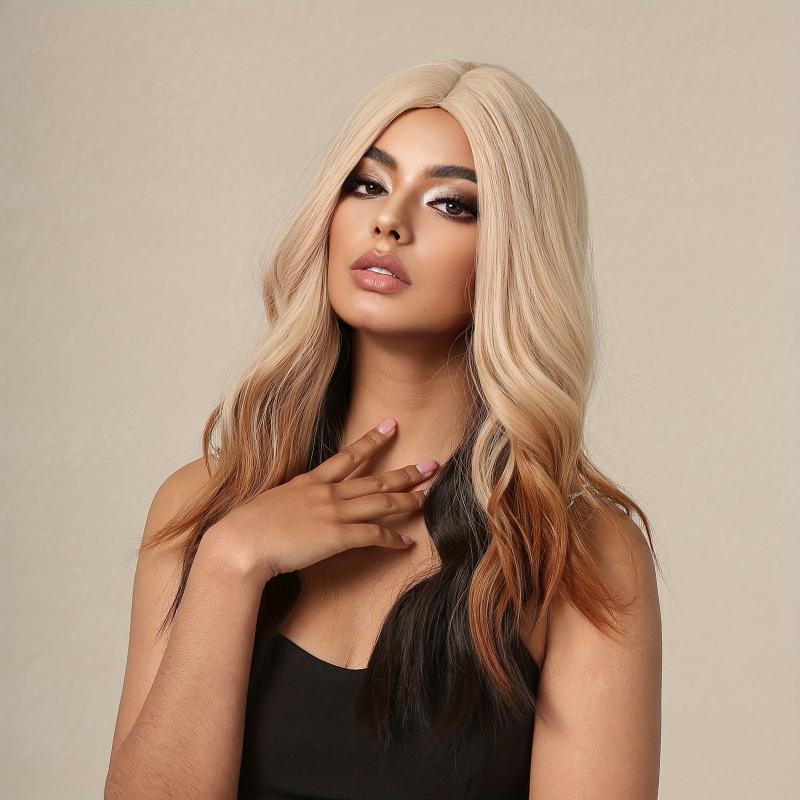 Ombre 55 88 Cm Long Curly Hair Wigs With Bangs Synthetic Fiber Wavy Wigs