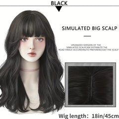 Curly Wavy Hair Wig Shoulder Length With Bangs Synthetic Fiber Natural Look