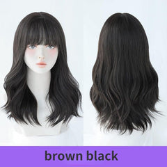 Curly Wavy Hair Wig Shoulder Length With Bangs Synthetic Fiber Natural Look
