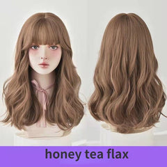 Curly Wavy Hair Wig Shoulder Length With Bangs Synthetic Fiber Natural Look