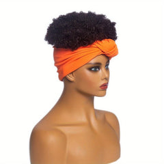 Short Afro Curly Synthetic Wig with Bangs and Headband