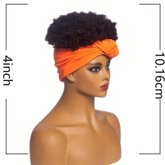 Short Afro Curly Synthetic Wig with Bangs and Headband