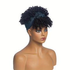 Short Afro Curly Synthetic Wig with Bangs and Headband