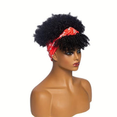 Short Afro Curly Synthetic Wig with Bangs and Headband