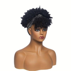 Short Afro Curly Synthetic Wig with Bangs and Headband