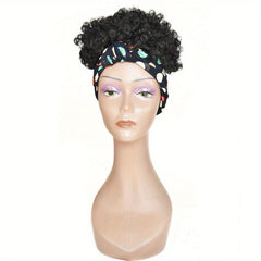 Short Afro Curly Synthetic Wig with Bangs and Headband