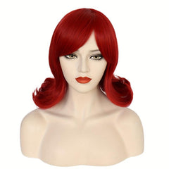 Red Wavy Women's Wig + Wig Cap for Daily & Party Use