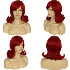 Red Wavy Women's Wig + Wig Cap for Daily & Party Use