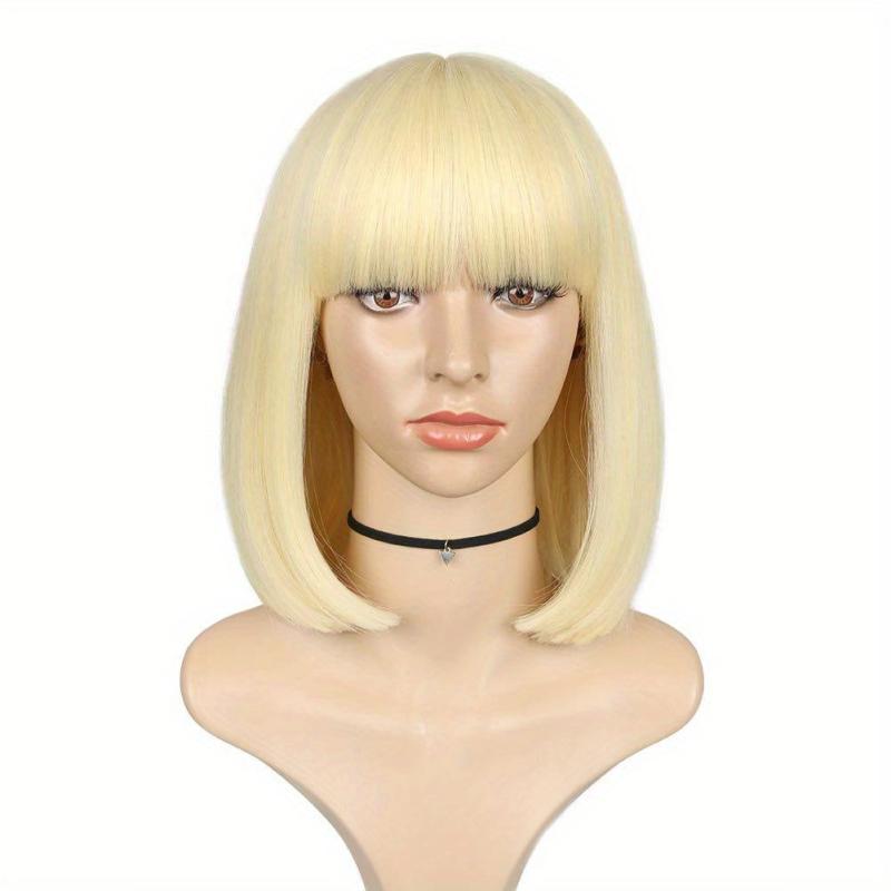 Short Bob Straight Hair Wigs Blonde with Bangs Natural Look