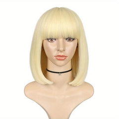 Short Bob Straight Hair Wigs Blonde with Bangs Natural Look