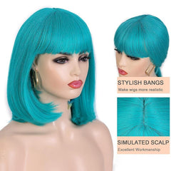 Short Bob Straight Hair Wigs Blonde with Bangs Natural Look