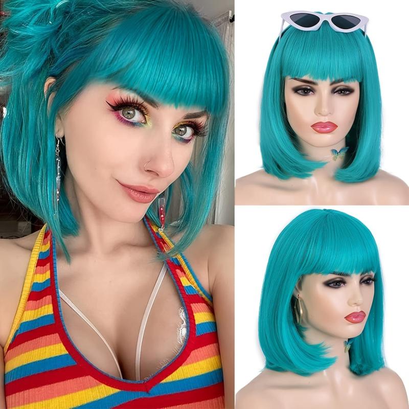 Short Bob Straight Hair Wigs Blonde with Bangs Natural Look