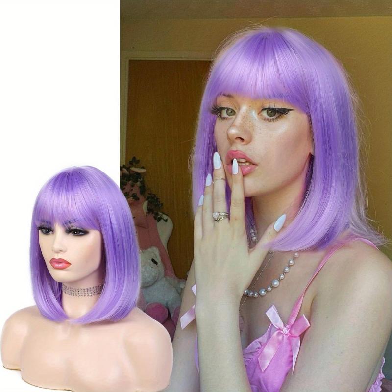 Short Bob Straight Hair Wigs Blonde with Bangs Natural Look