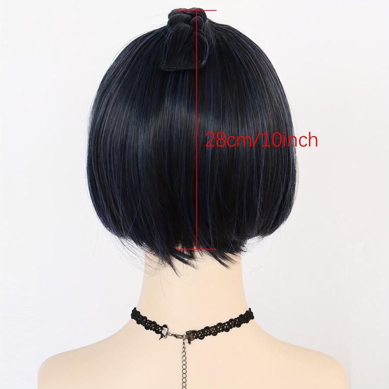 Short Straight Hair Wigs with Bangs Synthetic Navy Mixed Hair Wigs for Cosplay