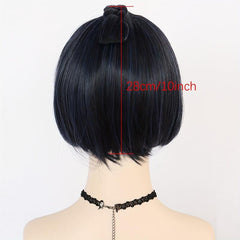 Short Straight Hair Wigs with Bangs Synthetic Navy Mixed Hair Wigs for Cosplay