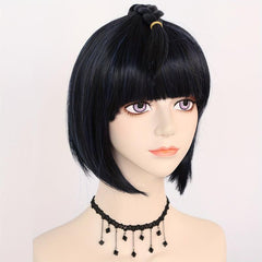 Short Straight Hair Wigs with Bangs Synthetic Navy Mixed Hair Wigs for Cosplay
