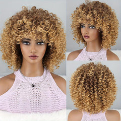 35 56 Cm Afro Kinky Curly Wigs With Bangs Soft Fluffy Hair Replacement Wigs